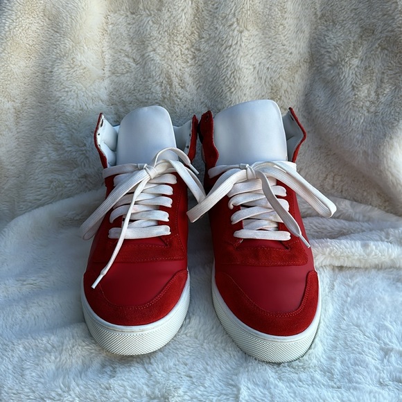 BRIGHT LEATHER SUEDE "REETH" "BURBERRY" LETTERING LOGO HI TOP LACE UP SNEAKERS - Picture 3 of 11